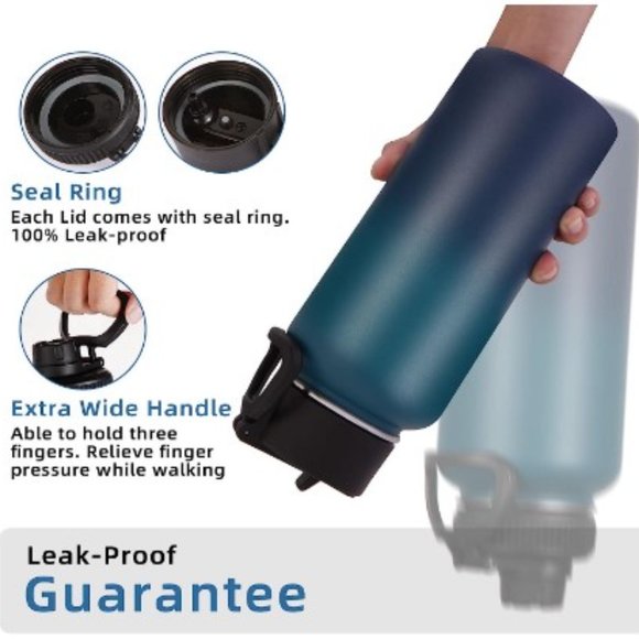 Insulated Stainless Steel Sports Water Bottle - Leak Proof w/ 2 Lids - Picture 6 of 10